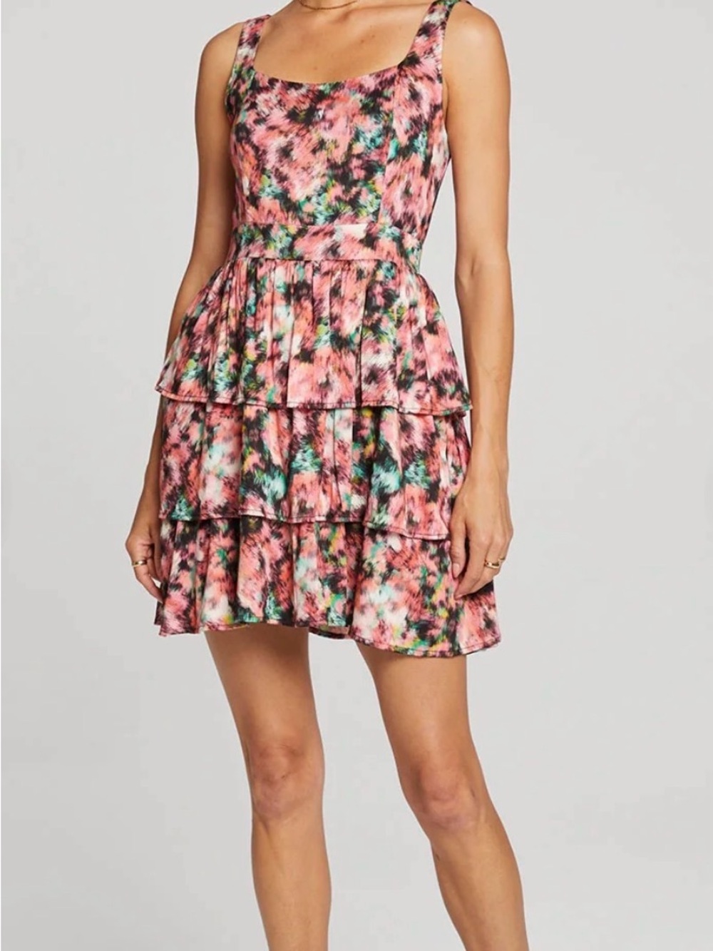 saltwater LUXE Pink Floral Tiered Mini Dress